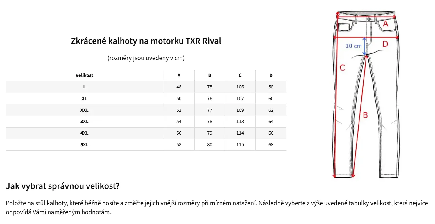 TXR Zkrácené kalhoty na motorku Rival černé 3XL